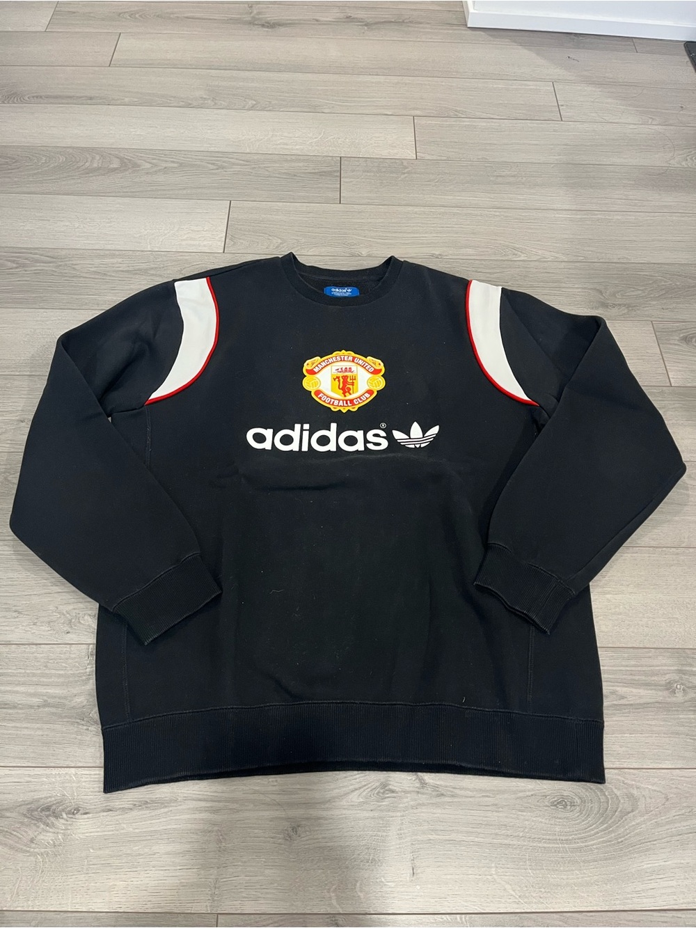 adidas Black Crewneck Sweatshirt with White and Red Accents